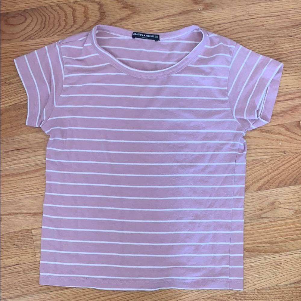 Brandy Melville Pink & White Striped Tee